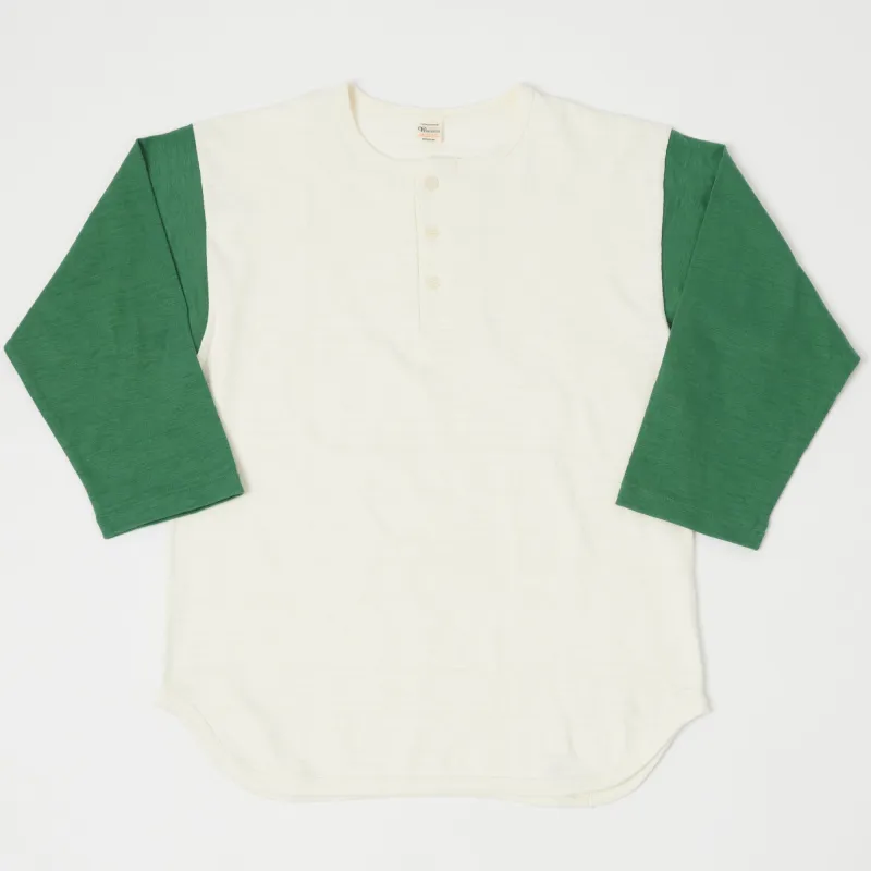 Warehouse & Co 4058 Baseball Henley - Cream/Light Green sold by Son of a Stag