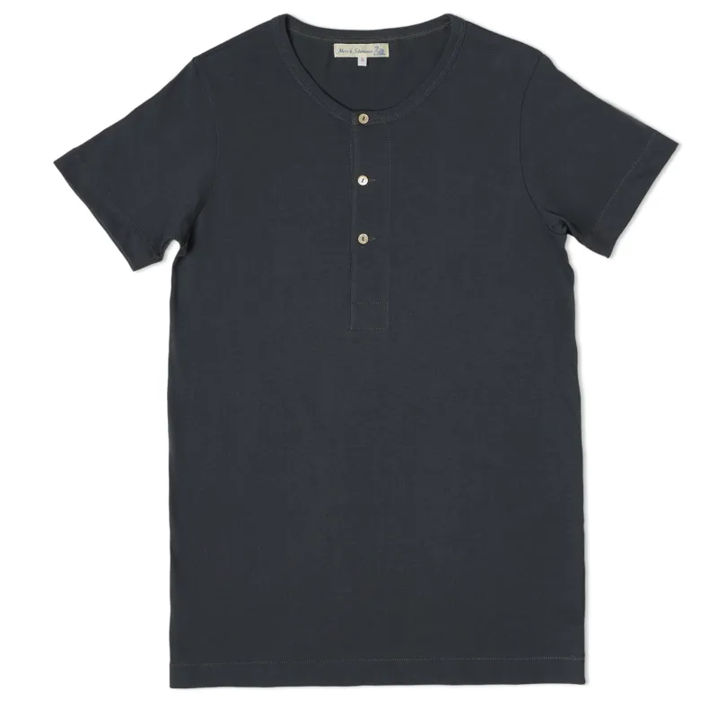 Merz b. Schwanen 204 Short Sleeve Henley - Navy sold by Son of a Stag