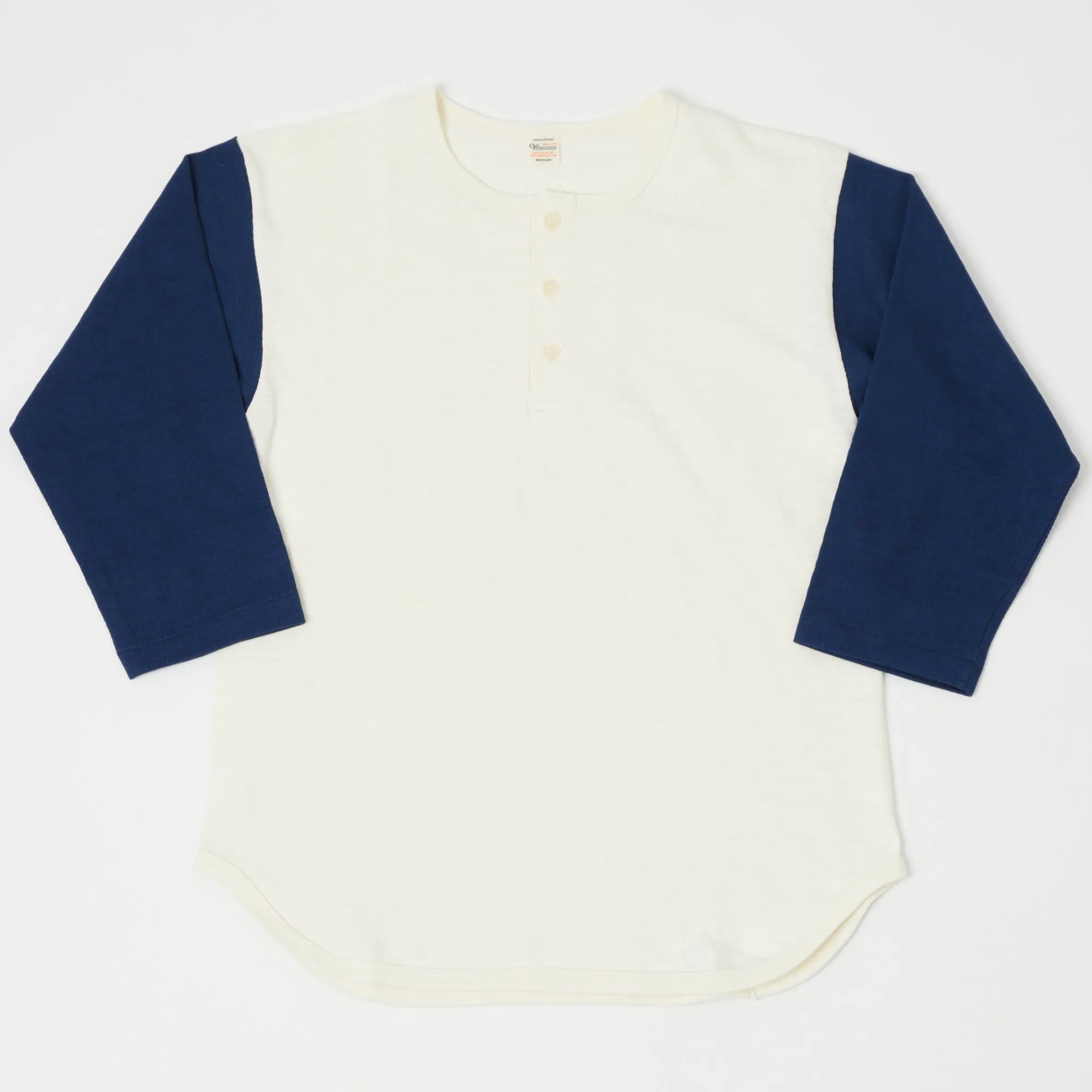 Warehouse & Co 4058 Baseball Henley - Cream/Navy sold by Son of a Stag