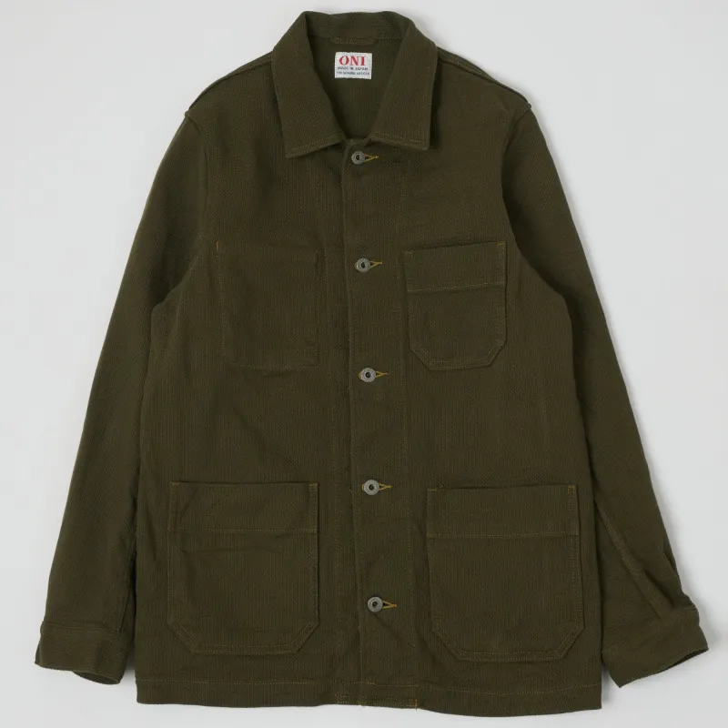 ONI Denim 03100-OLVDR Sashiko Dobby Coverall Jacket - Olive Drab sold by Son of a Stag