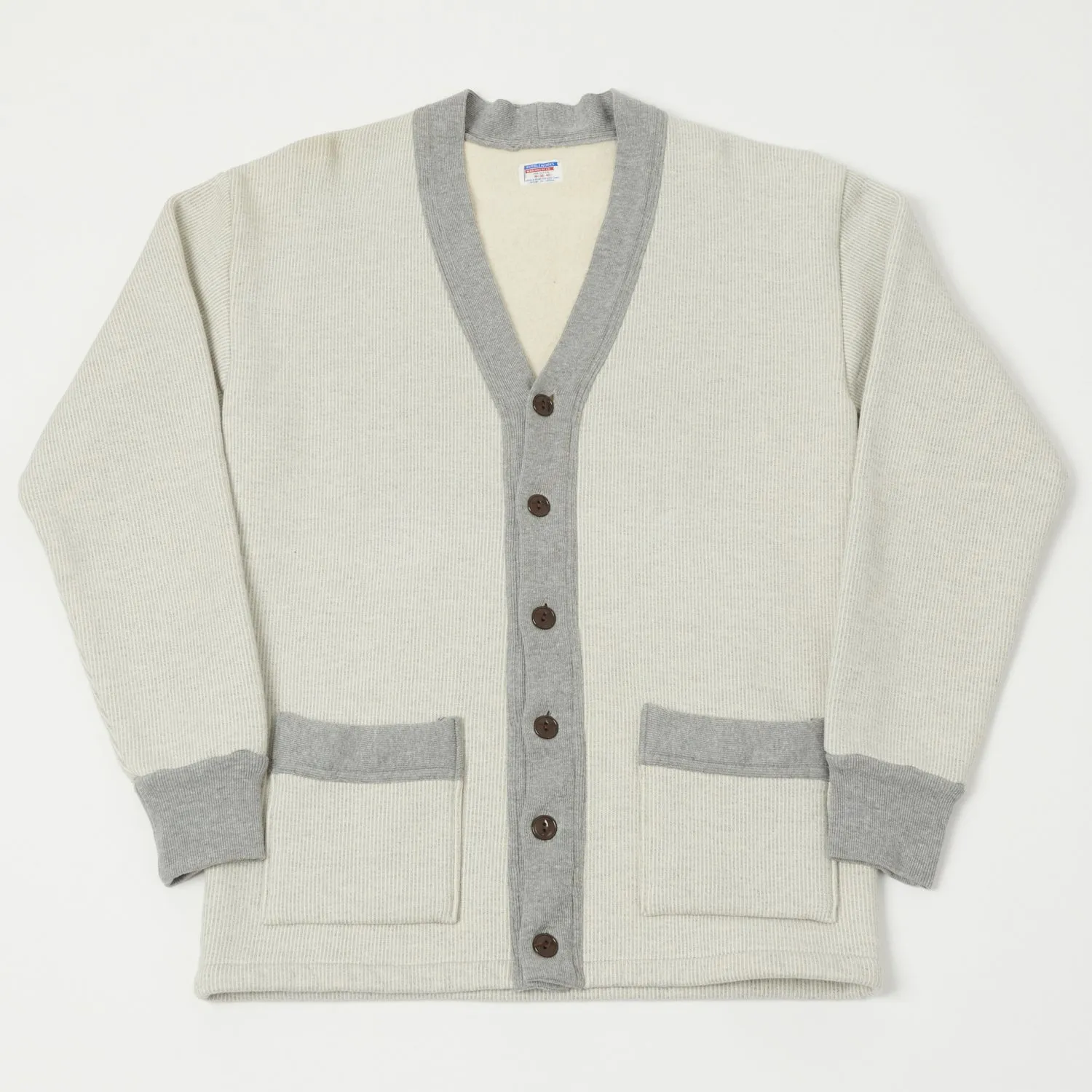 Dubbleworks Striped Sweat-Cardigan - Grey sold by Son of a Stag