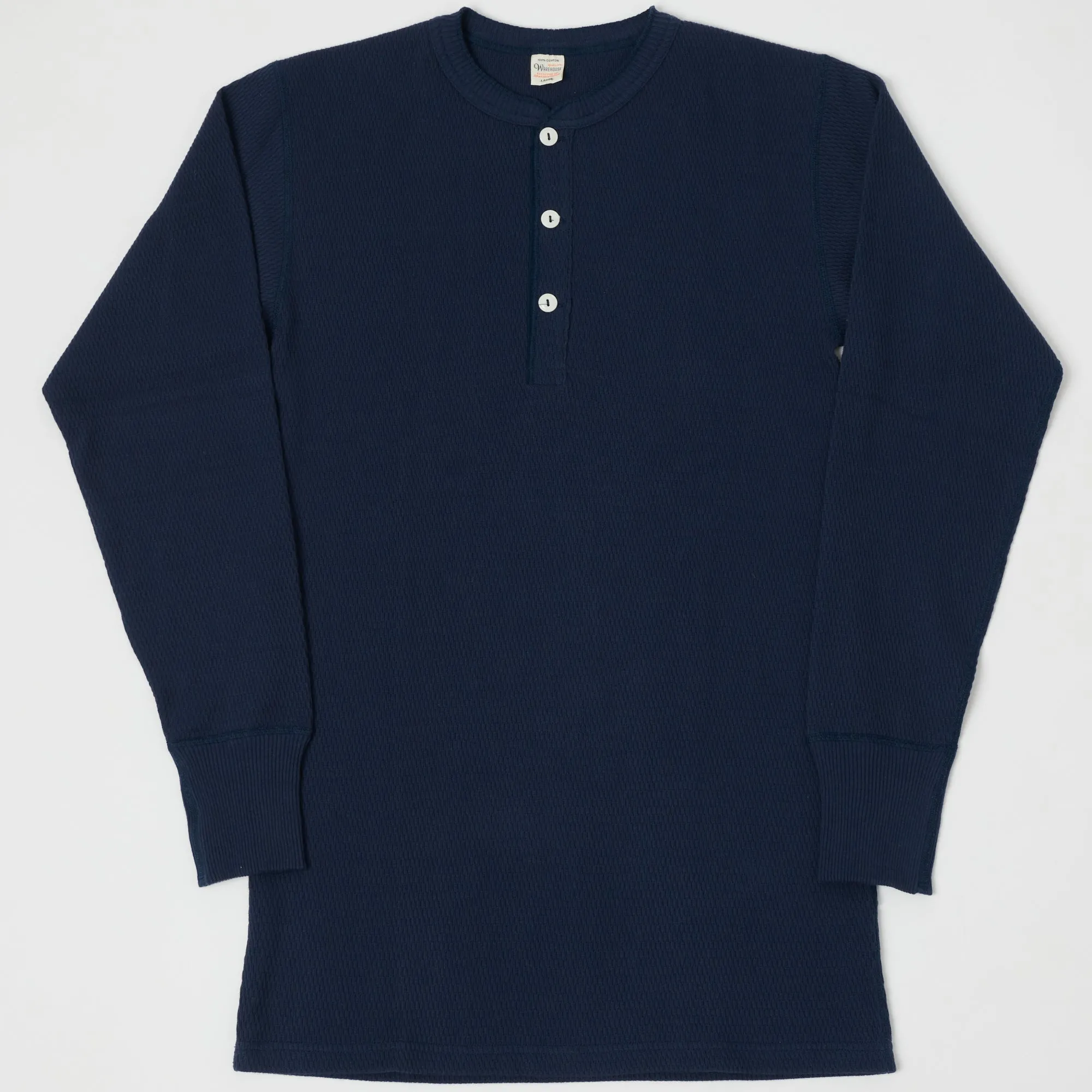 Warehouse & Co 5904 Waffle Knit Thermal Henley - Navy sold by Son of a Stag