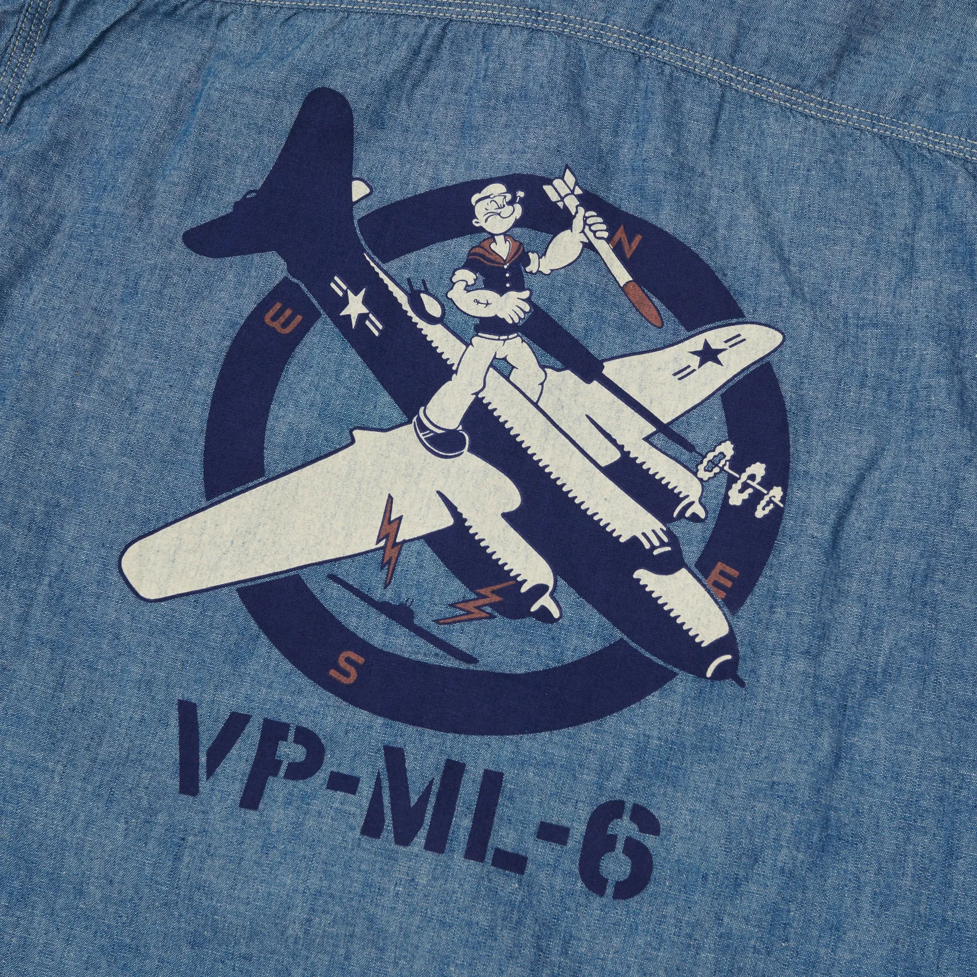 TOYS McCOY 'Popeye' Print Military Chambray Shirt - Blue sold by Son of a Stag product image thumbnail 4