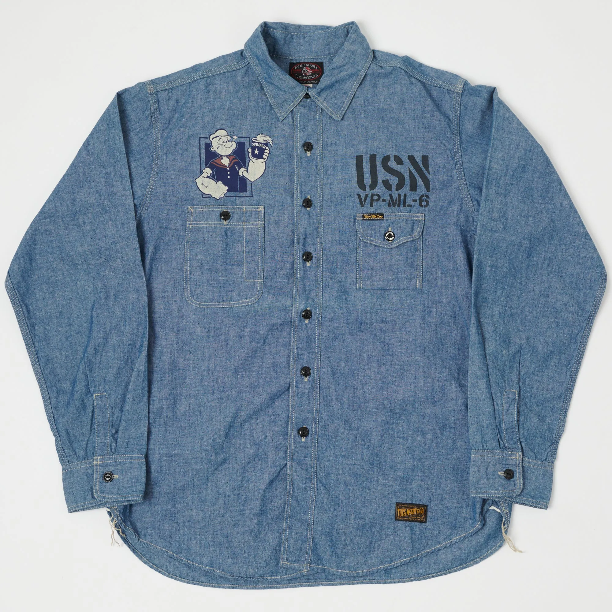 TOYS McCOY 'Popeye' Print Military Chambray Shirt - Blue sold by Son of a Stag
