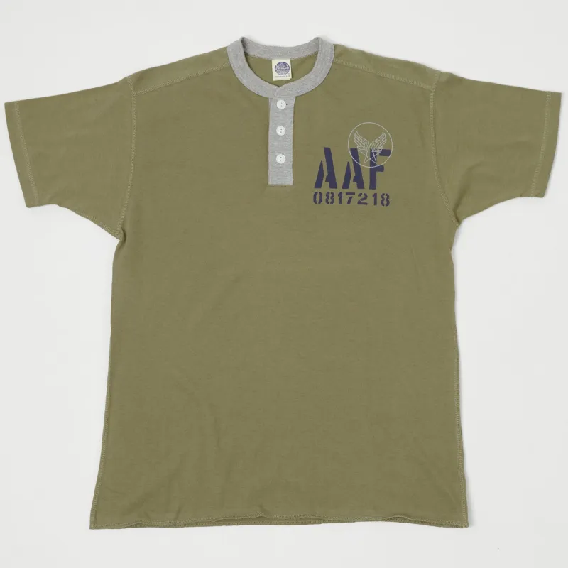 TOYS McCOY 'AAF' Military Union Henley - Army/Grey sold by Son of a Stag