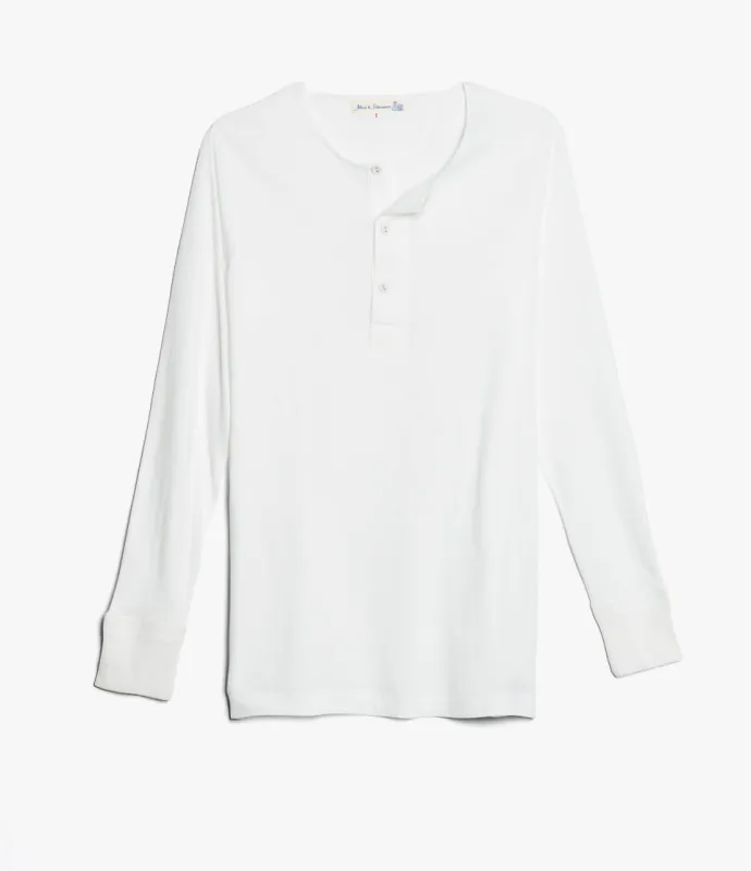 Merz b. Schwanen 102 Lightweight Long Sleeve Henley - White sold by Son of a Stag