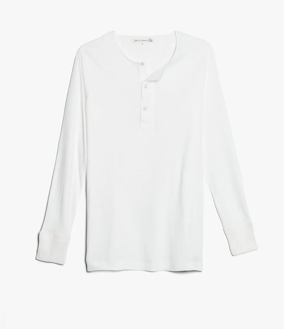 Merz b. Schwanen 102 Lightweight Long Sleeve Henley - White sold by Son of a Stag