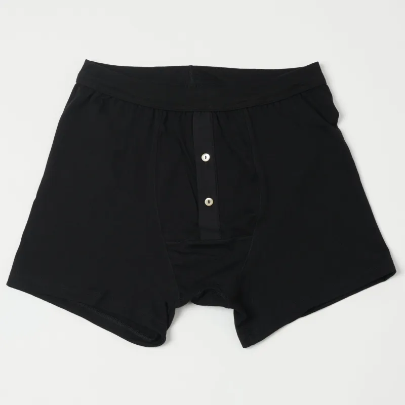 Merz b. Schwanen 255 Button Fly Boxer Brief - Deep Black sold by Son of a Stag