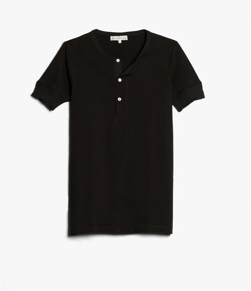 Merz b. Schwanen 207 Short Sleeve Henley - Deep Black sold by Son of a Stag