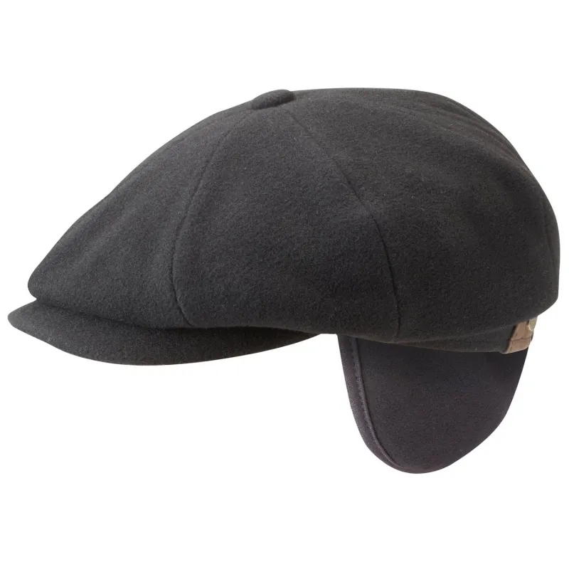 Stetson Hatteras Wool/Cashmere Earwarmer Flat Cap - Black made by Stetson