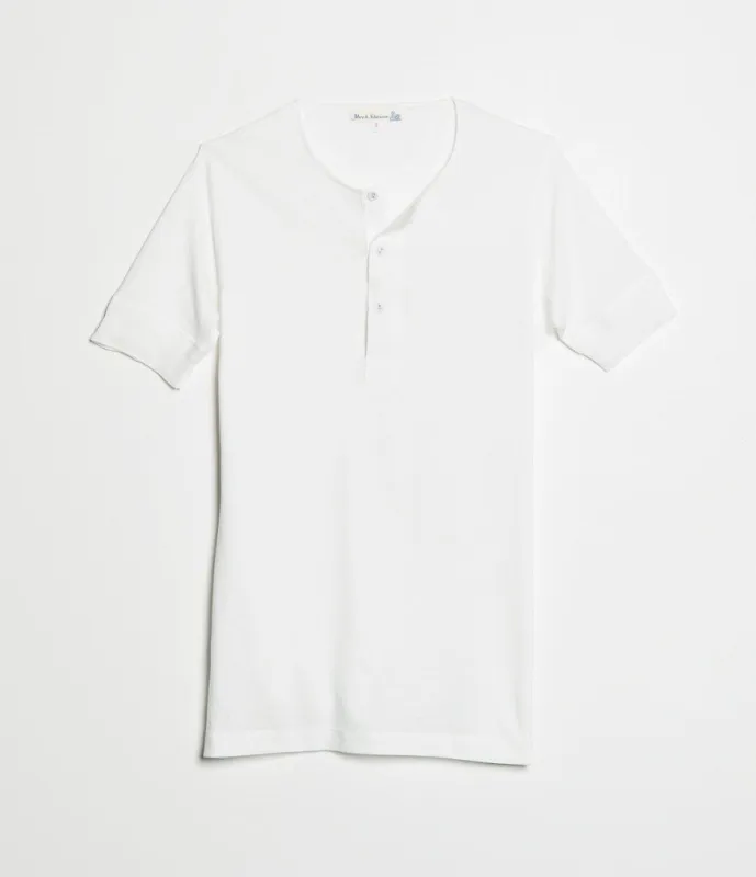 Merz b. Schwanen 103 Lightweight Short Sleeve Henley - White sold by Son of a Stag