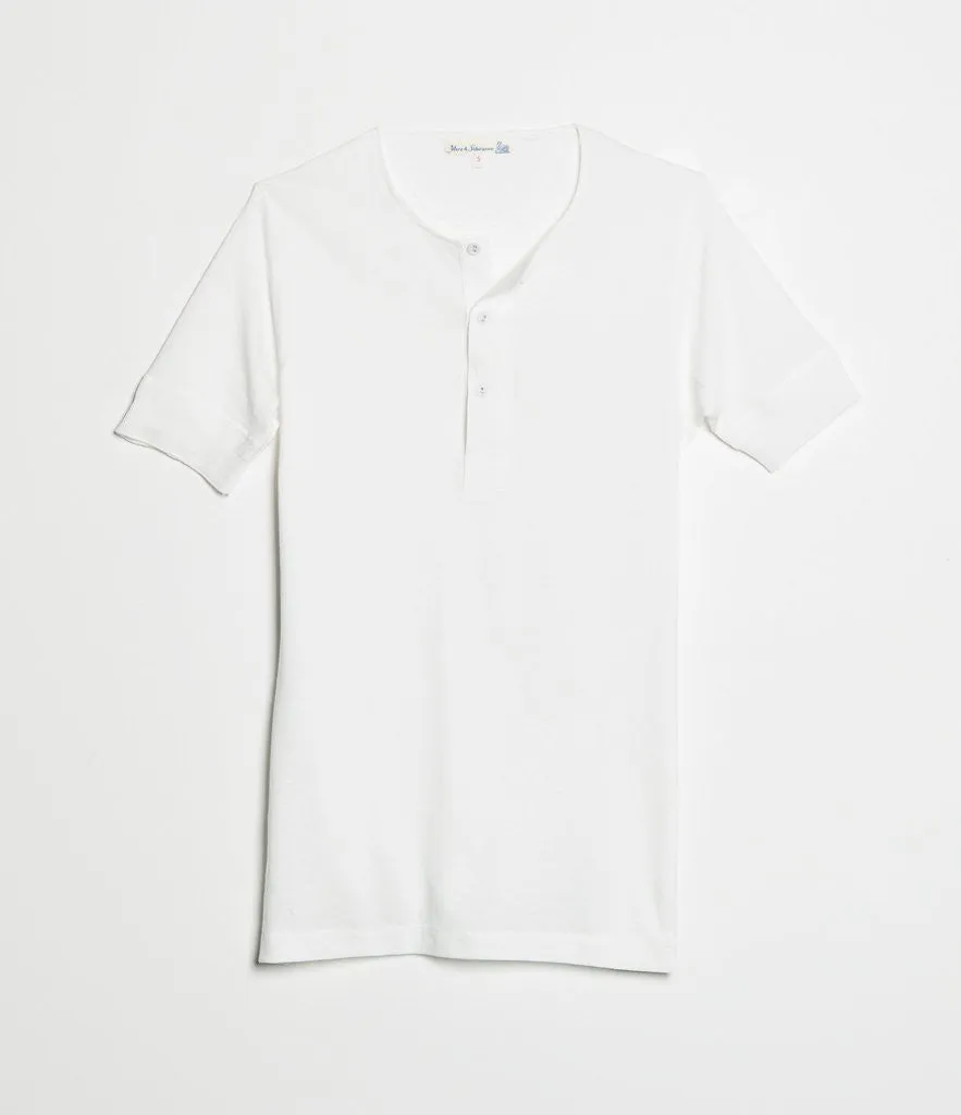 Merz b. Schwanen 103 Lightweight Short Sleeve Henley - White sold by Son of a Stag