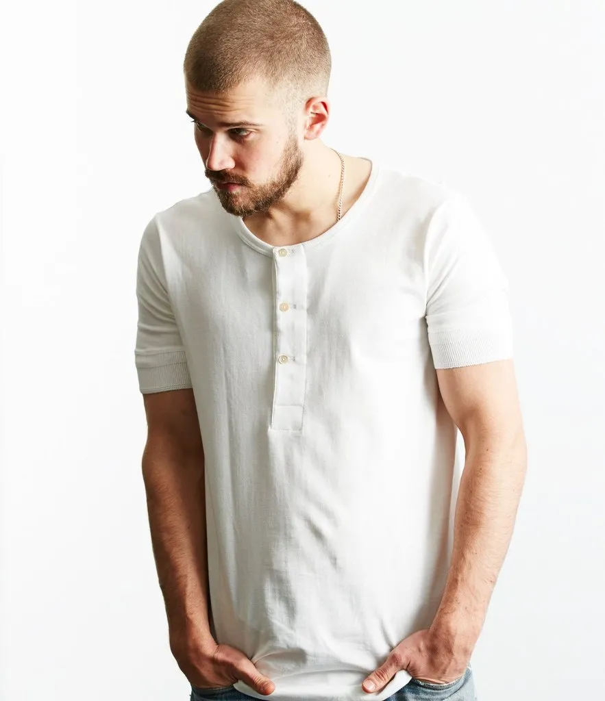 Merz b. Schwanen 207 Short Sleeve Henley - White sold by Son of a Stag product image thumbnail 4