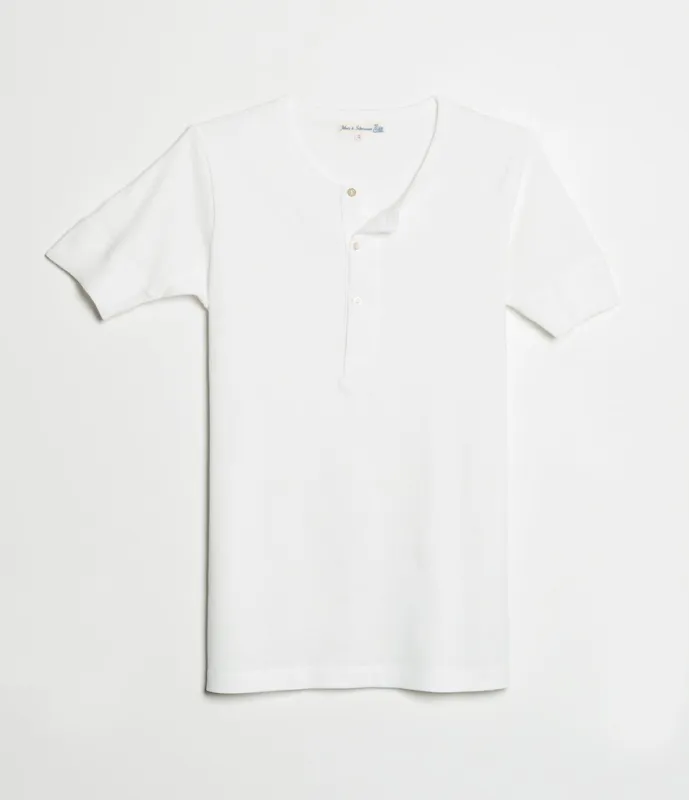 Merz b. Schwanen 207 Short Sleeve Henley - White sold by Son of a Stag