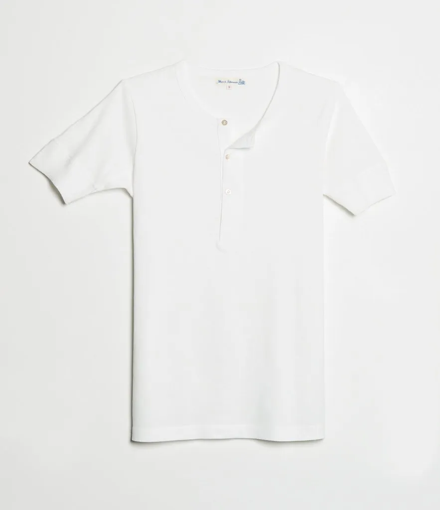 Merz b. Schwanen 207 Short Sleeve Henley - White sold by Son of a Stag