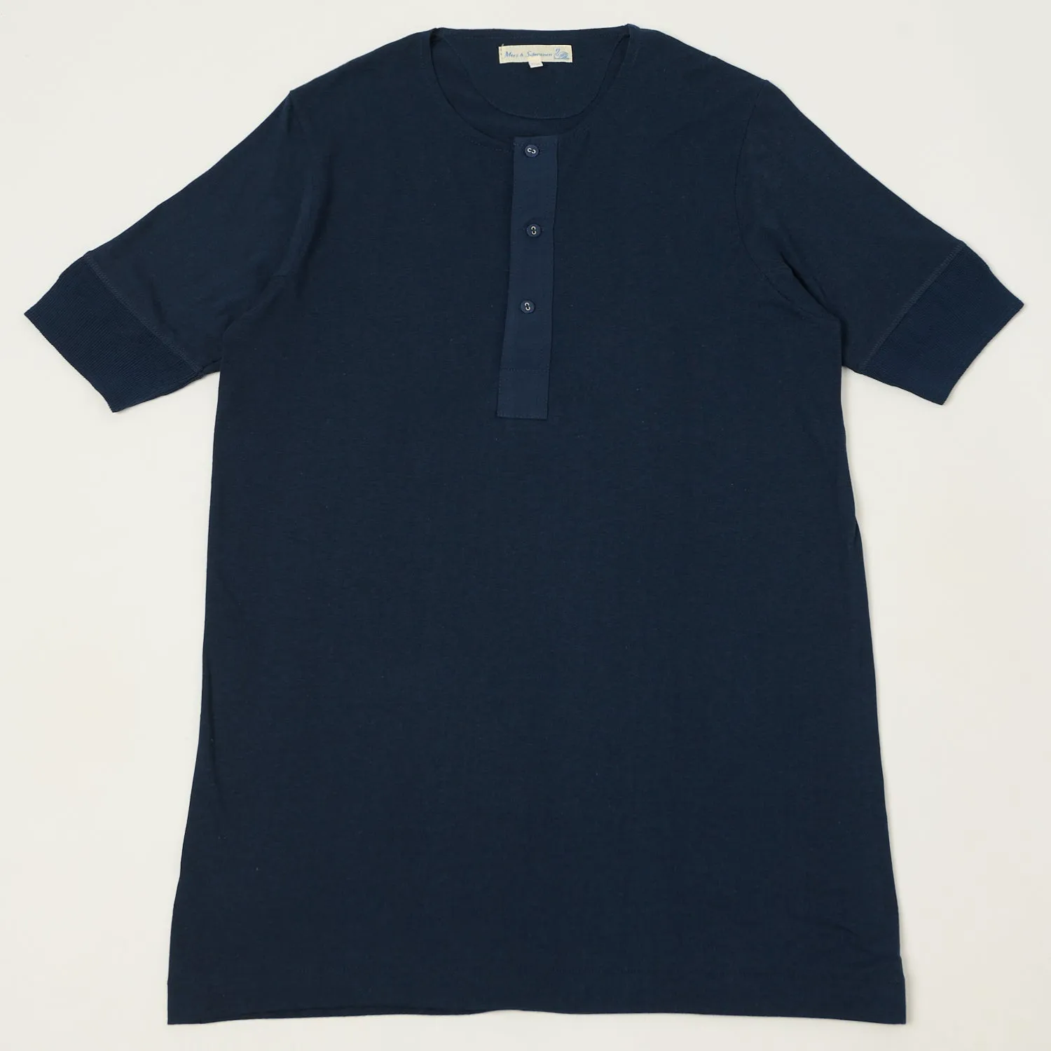 Merz b. Schwanen 103 Lightweight Short Sleeve Henley - Ink Blue sold by Son of a Stag