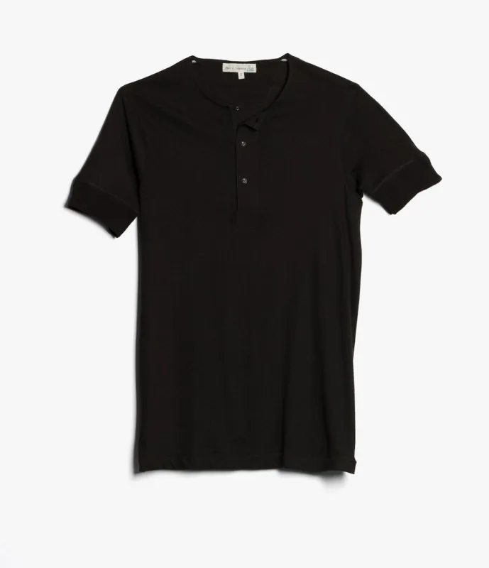 Merz b. Schwanen 103 Lightweight Short Sleeve Henley - Deep Black made by Merz B. Schwanen