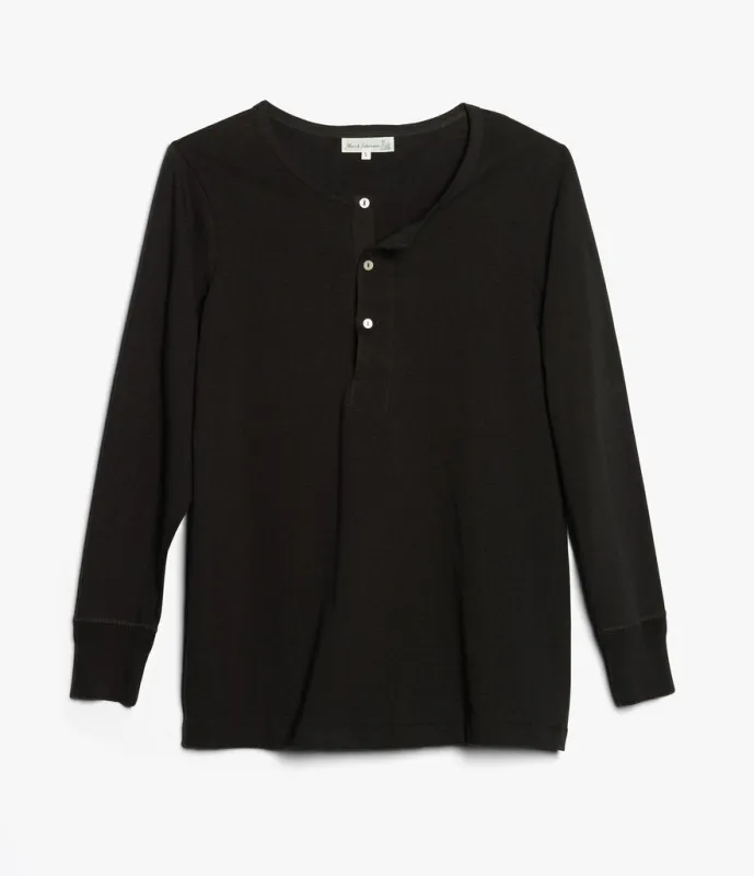 Merz b. Schwanen 206 Long Sleeve Henley - Deep Black sold by Son of a Stag