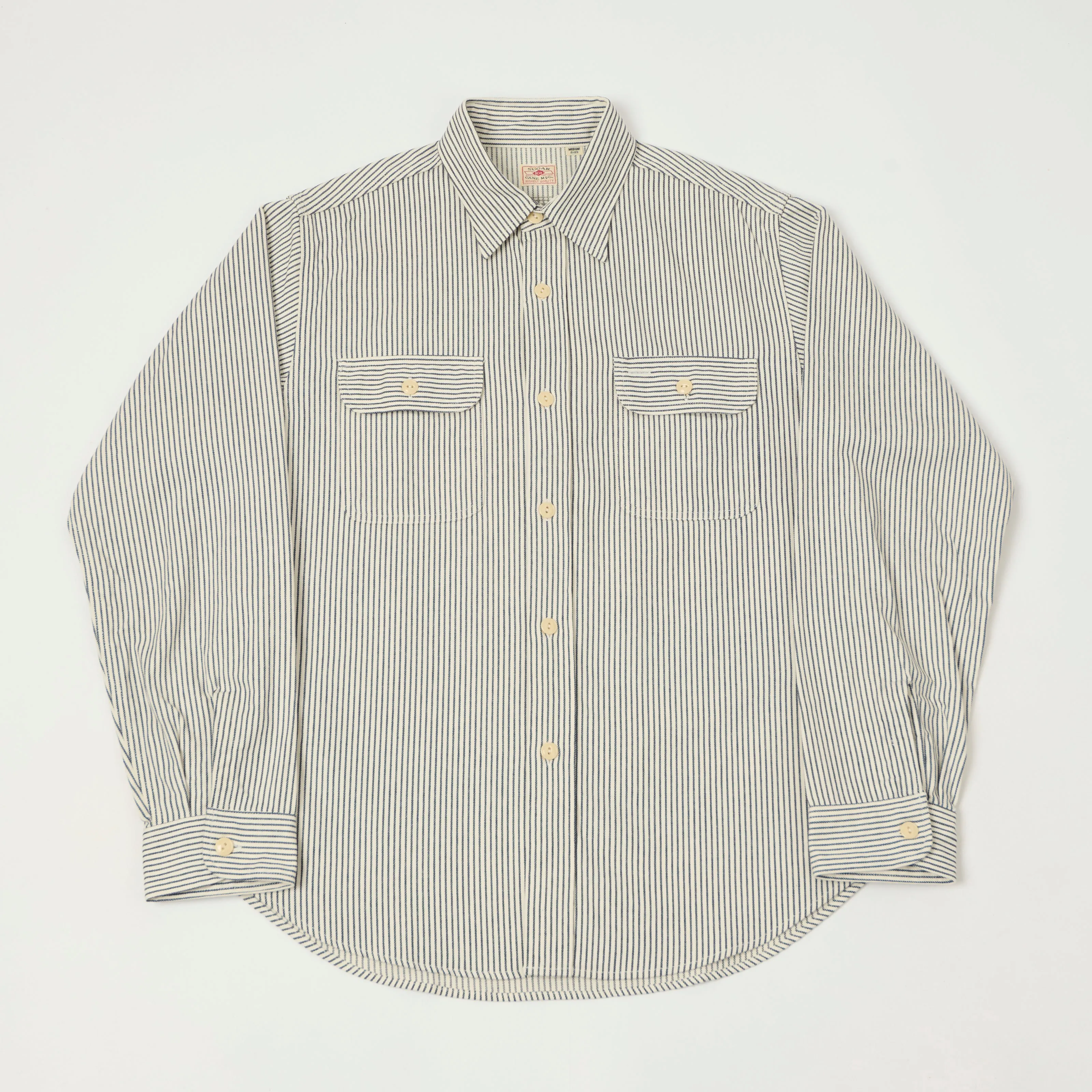 Sugar Cane Hickory Stripe Work Shirt - Grey sold by Son of a Stag