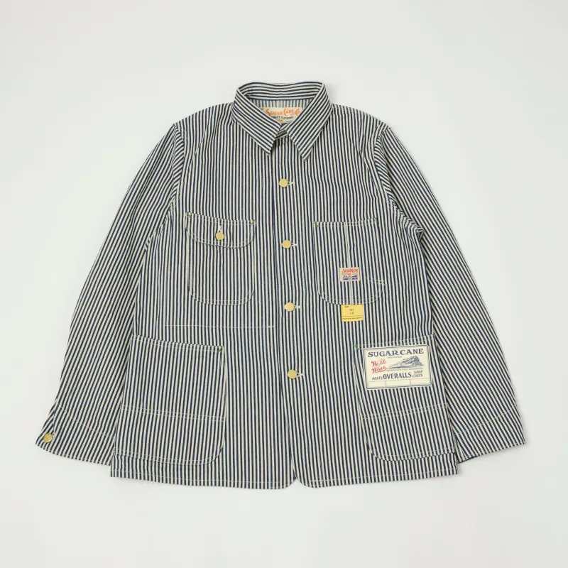 Sugar Cane Hickory Stripe Chore Coat - White/Navy sold by Son of a Stag
