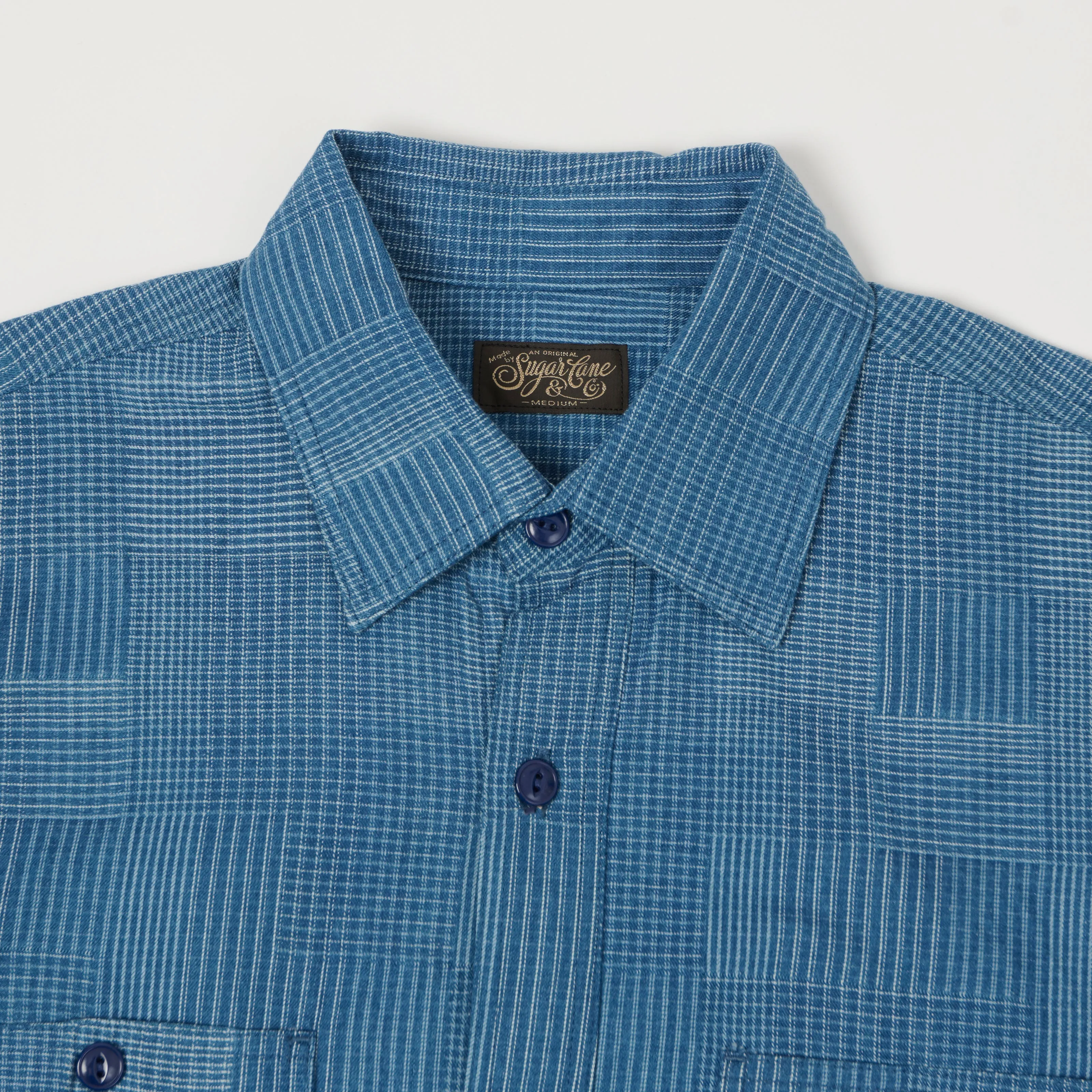 Sugar Cane Multi Check 'Patchwork' Shirt - Light Indigo sold by Son of a Stag product image thumbnail 2