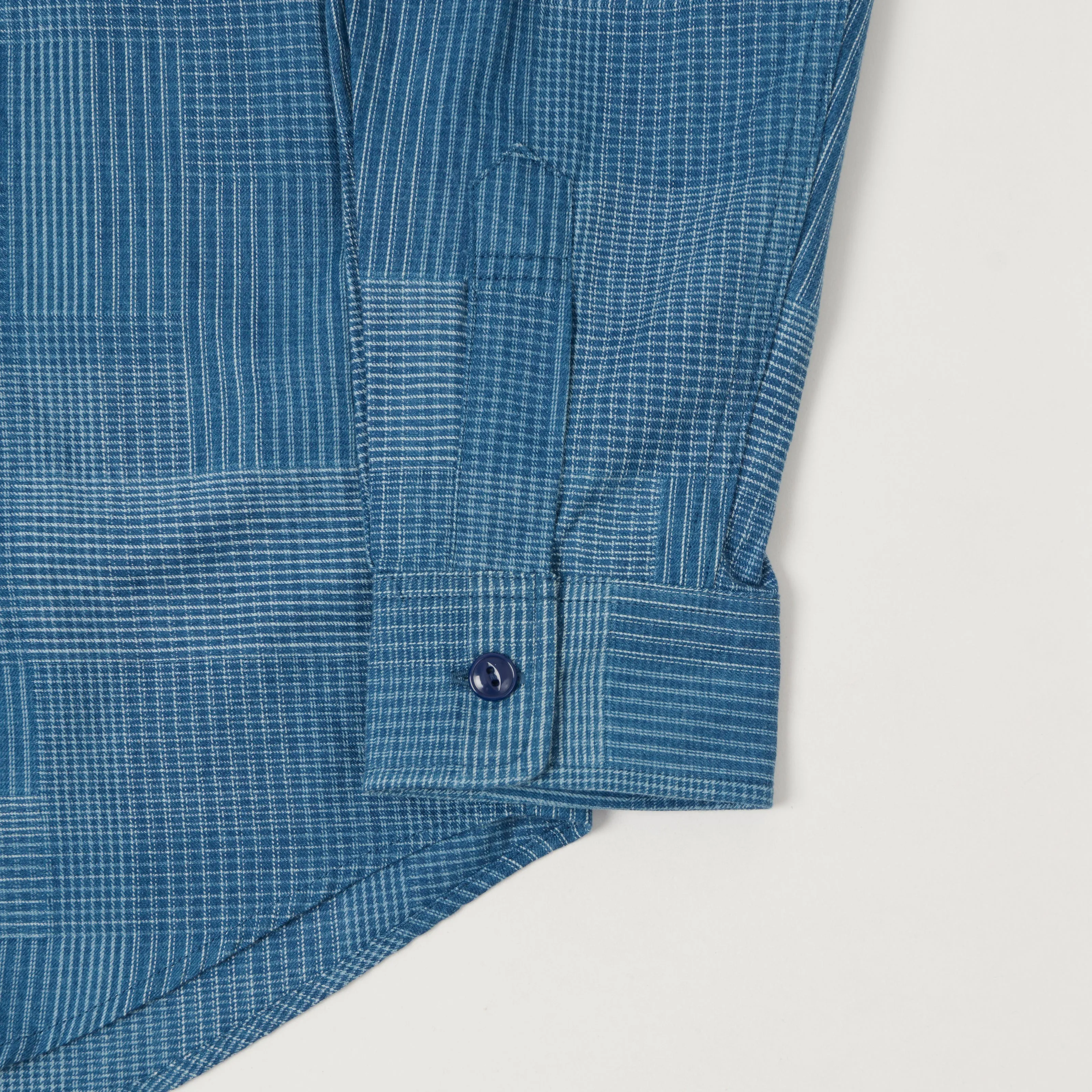 Sugar Cane Multi Check 'Patchwork' Shirt - Light Indigo sold by Son of a Stag product image thumbnail 3