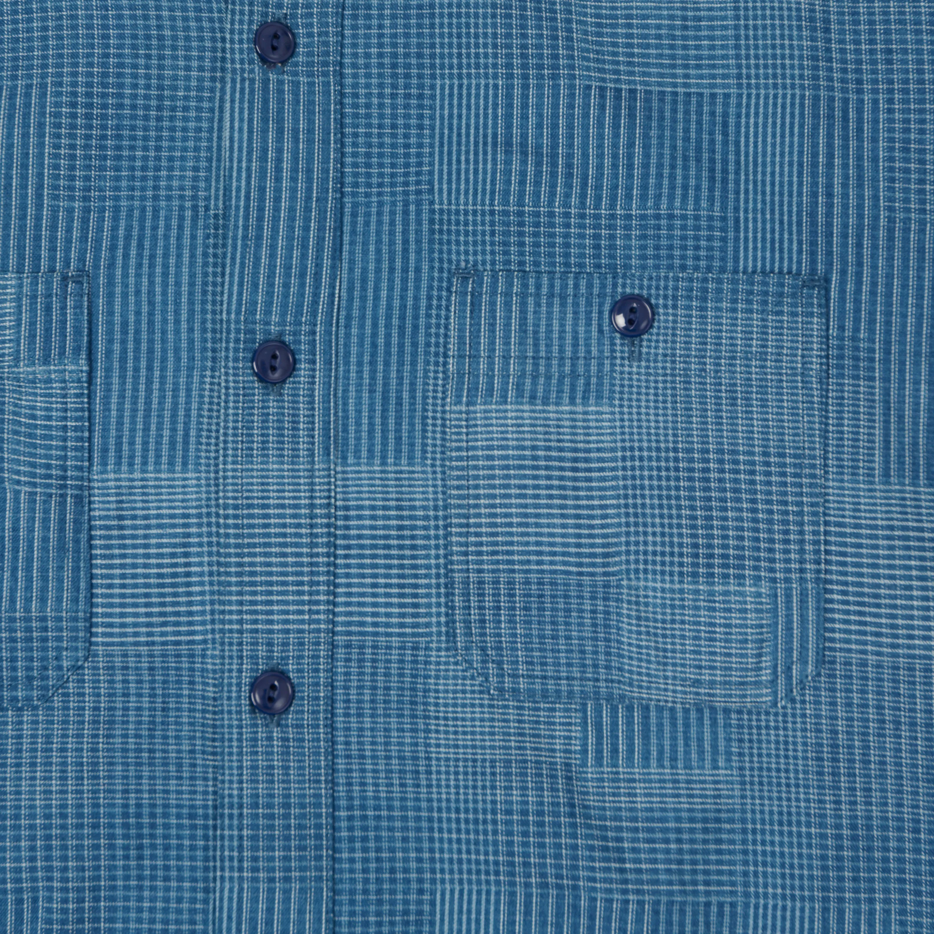 Sugar Cane Multi Check 'Patchwork' Shirt - Light Indigo sold by Son of a Stag product image thumbnail 4