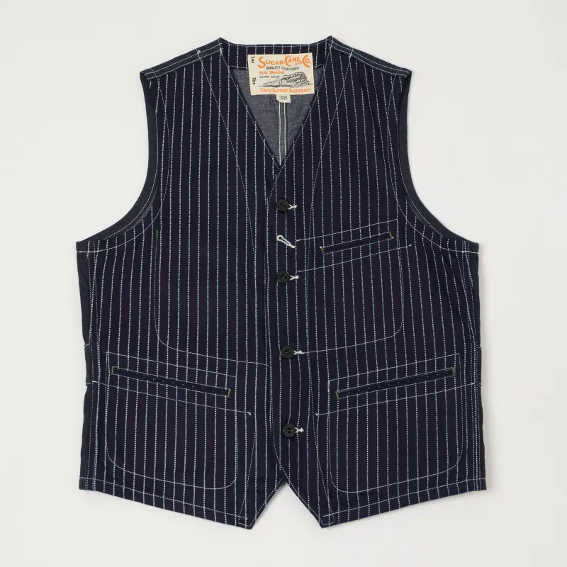 Sugar Cane Wabash Engineers Vest - Indigo sold by Son of a Stag