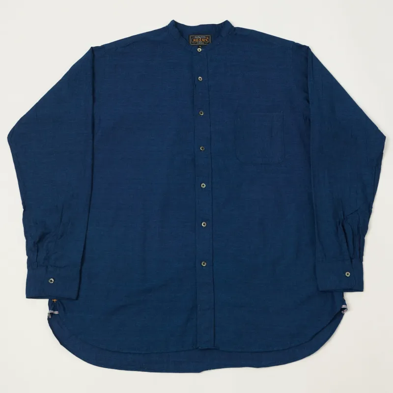 Beams Plus Band Collar Chambray Shirt - Indigo made by BEAMS PLUS