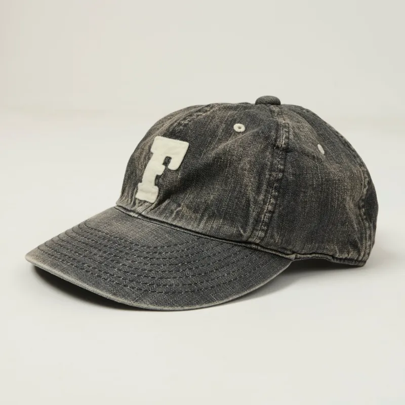 FULLCOUNT 6843 Six Panel Denim Baseball Cap 'F' Patch - Black Vintage Wash sold by Son of a Stag