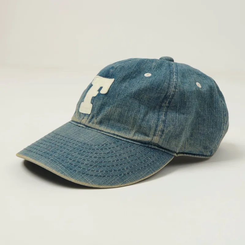 FULLCOUNT 6843 Six Panel Denim Baseball Cap 'F' Patch - Vintage Wash sold by Son of a Stag