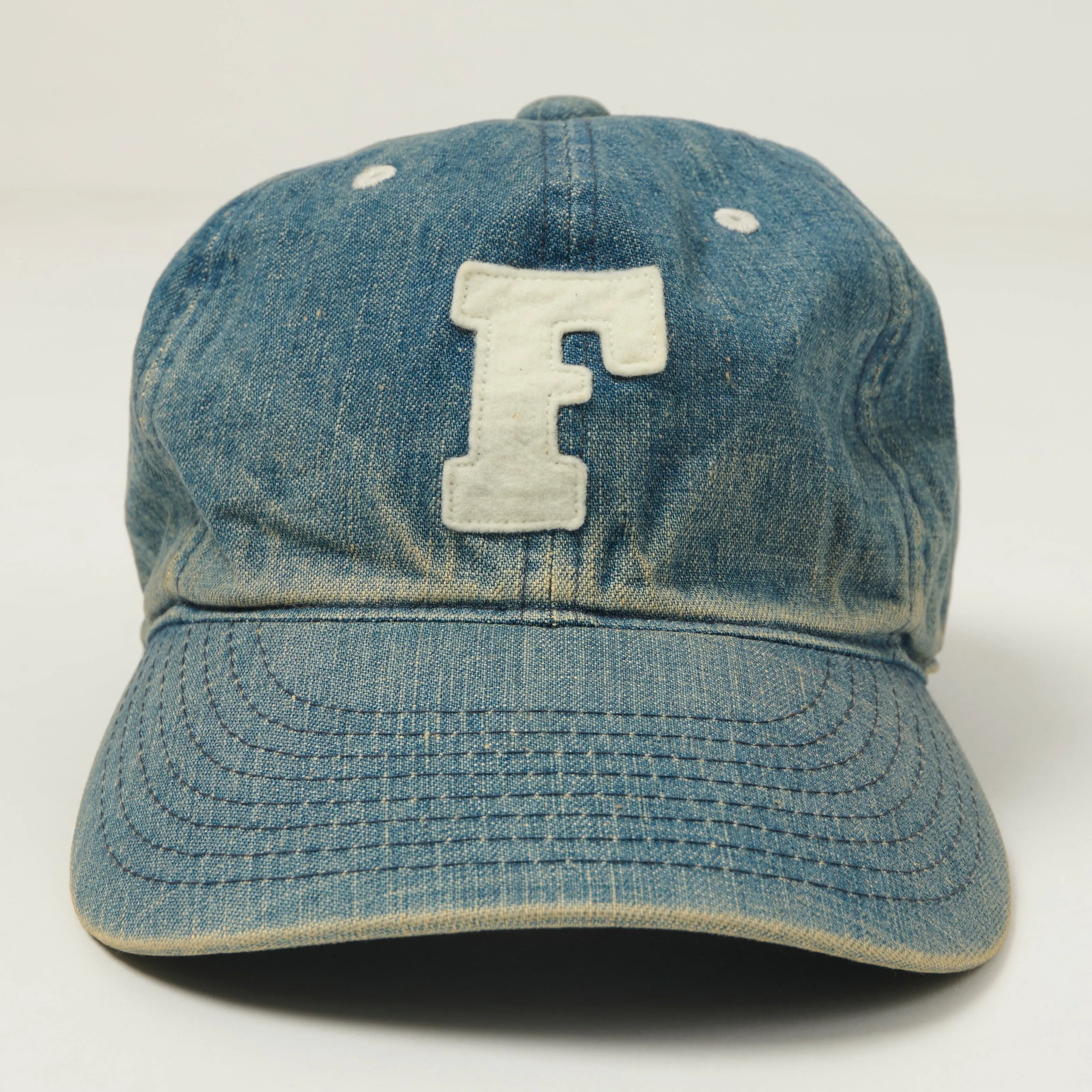 FULLCOUNT 6843 Six Panel Denim Baseball Cap 'F' Patch - Vintage Wash sold by Son of a Stag product image thumbnail 2