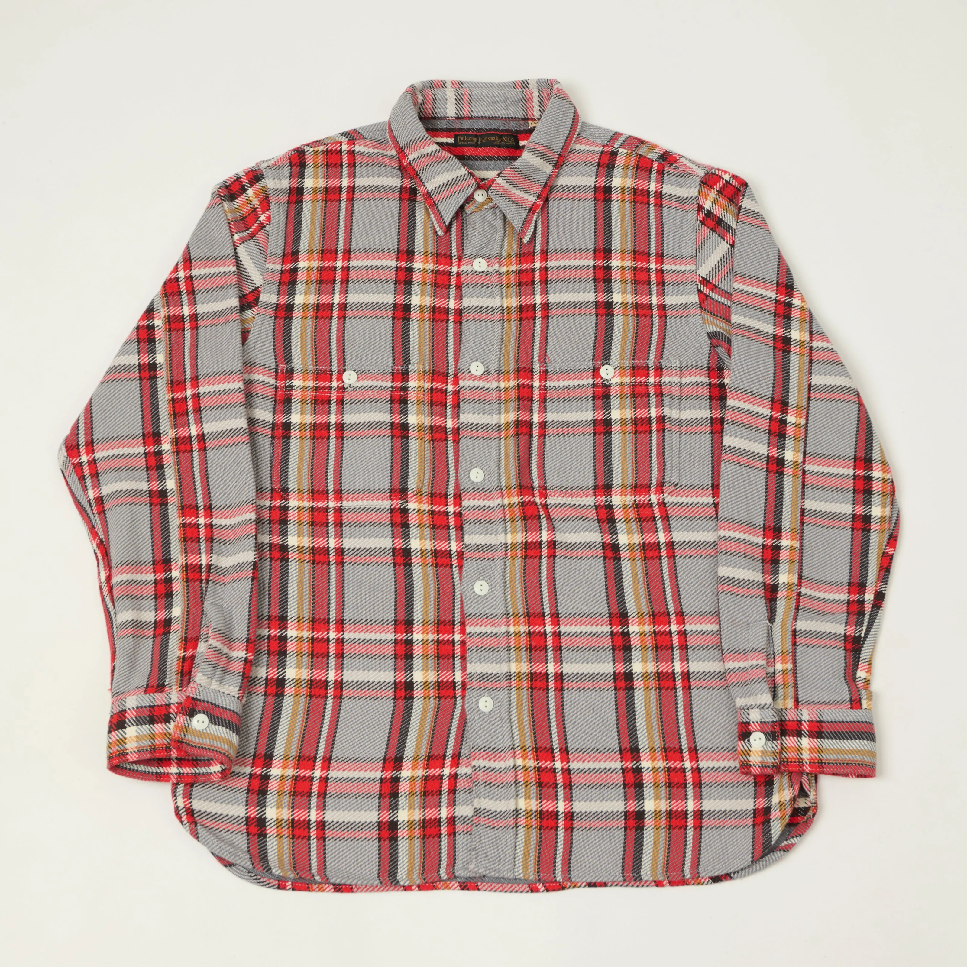 FULLCOUNT 4094 Plaid Flannel Work Shirt - Grey/Red sold by Son of a Stag