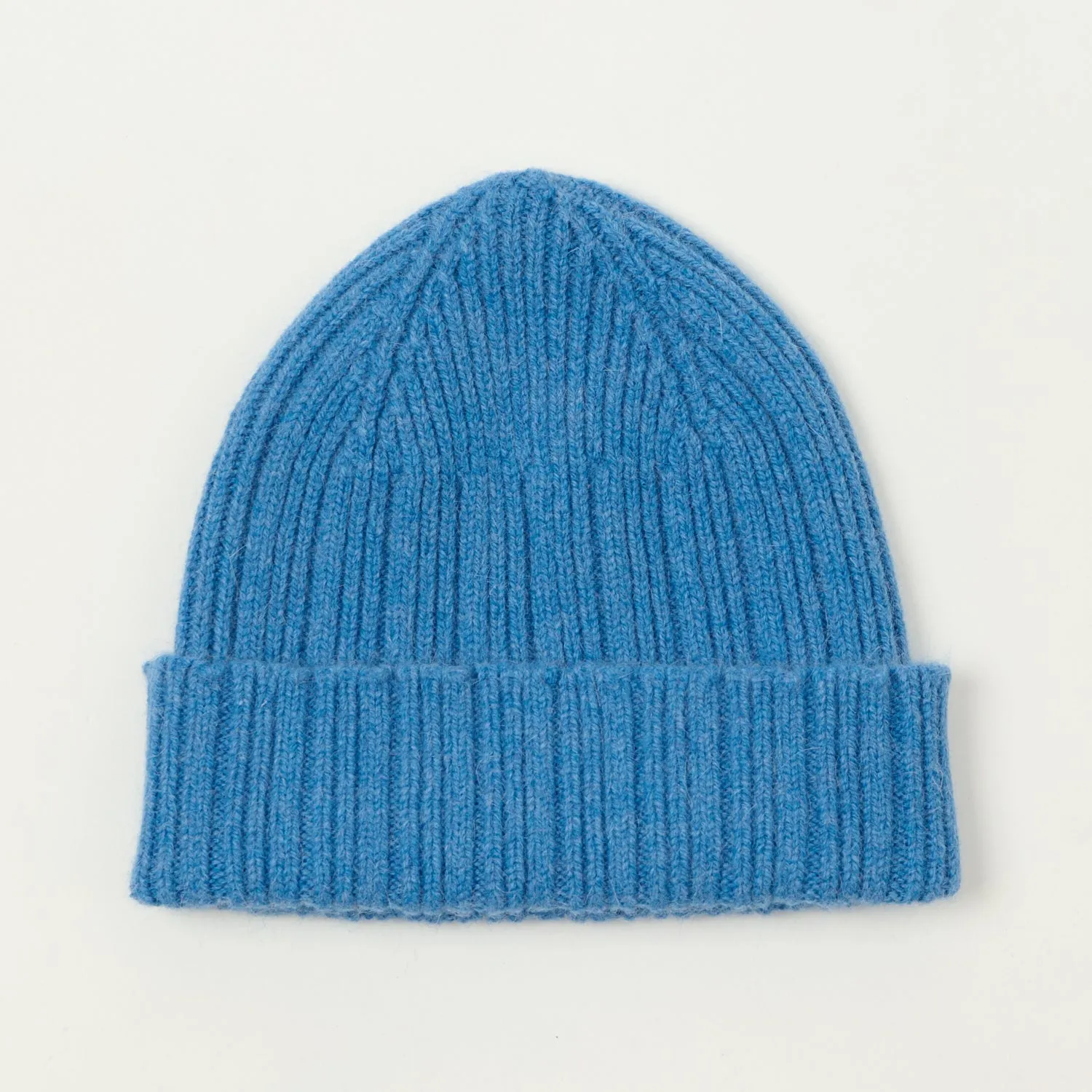 Drake's Lambswool Ribbed Knit Beanie - Lomond Blue sold by Son of a Stag