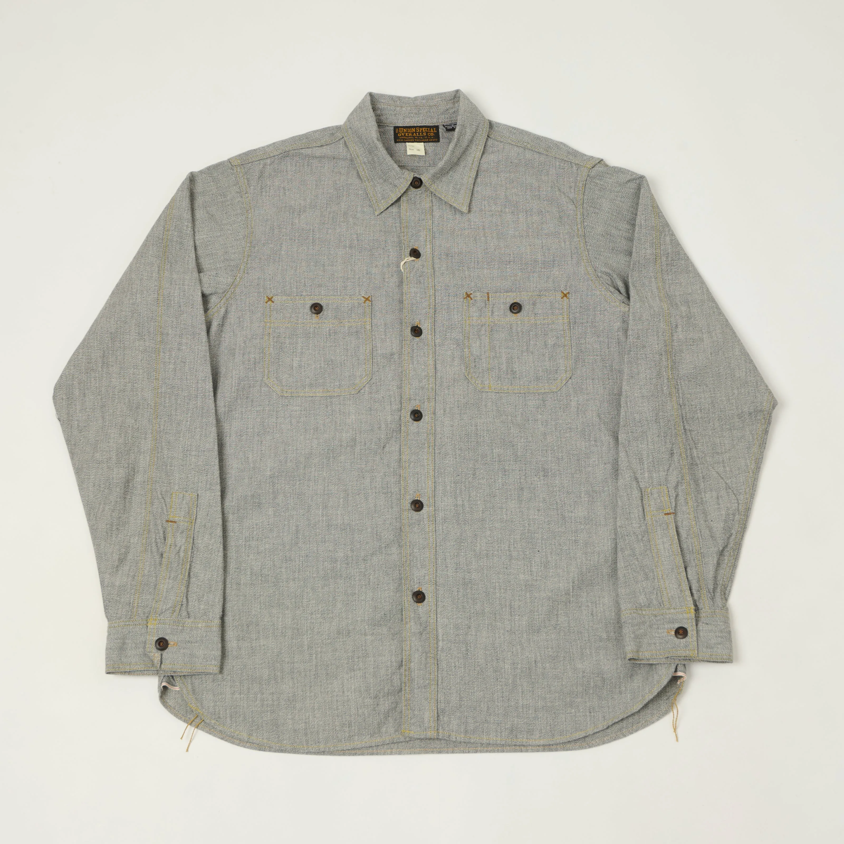 Freewheelers & Co Union Special Overalls 'Neal' Chambray Shirt - White Pepper sold by Son of a Stag