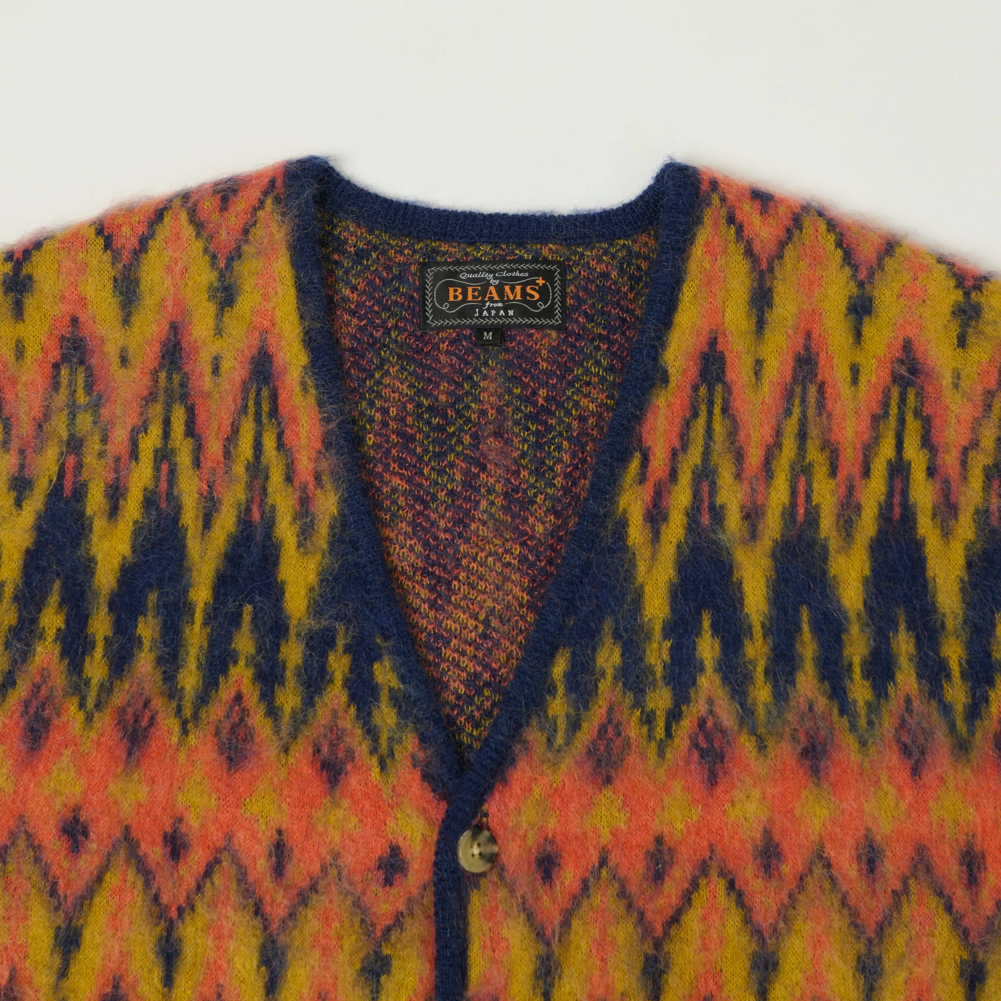 Beams Plus Brushed Mohair Shaggy Jacquard Cardigan - Navy/Multi sold by Son of a Stag product image thumbnail 2