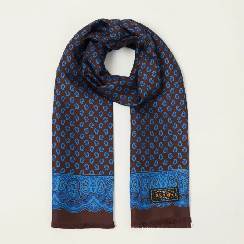 Beams Plus Geometric Print Silk Scarf - Brown made by BEAMS PLUS