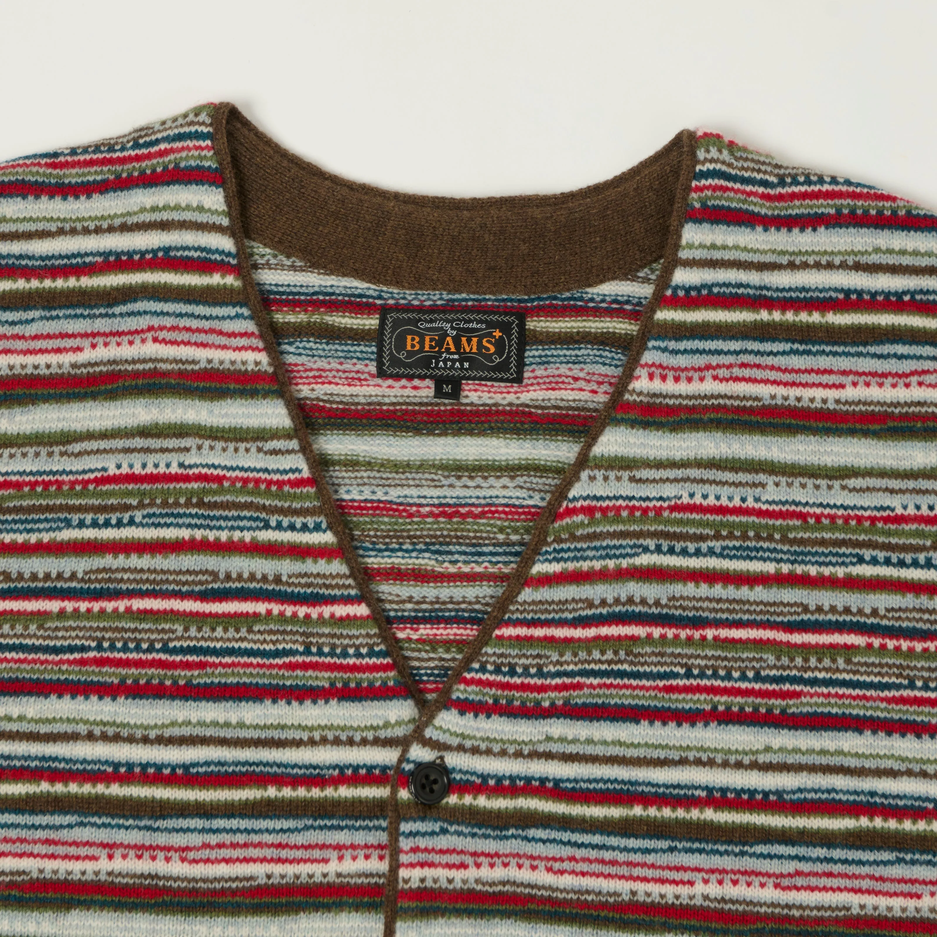 Beams Plus Jacquard Knit Stripe Cardigan - Red sold by Son of a Stag product image thumbnail 2
