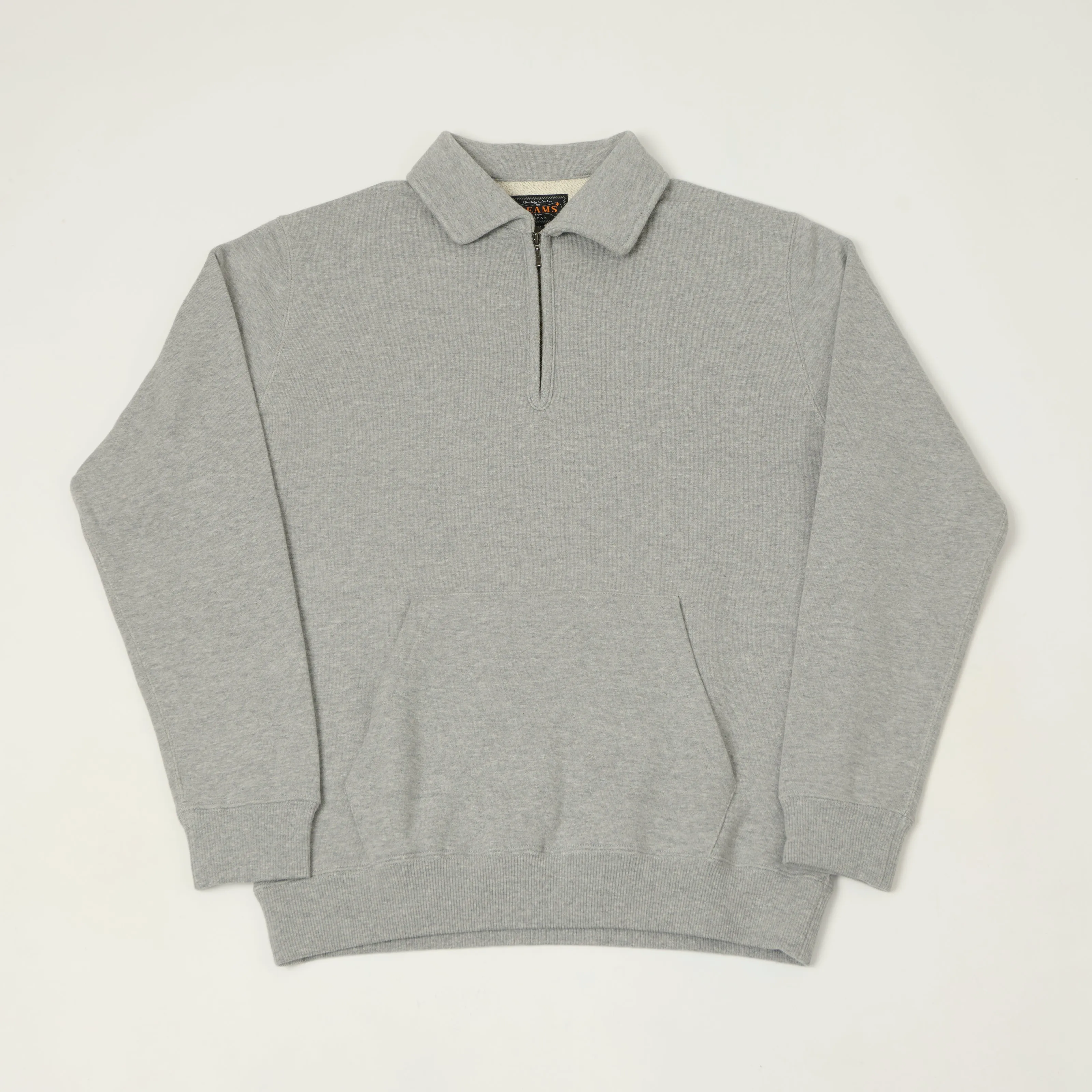 Beams Plus Quarter Zip Sweatshirt - Grey Melange sold by Son of a Stag
