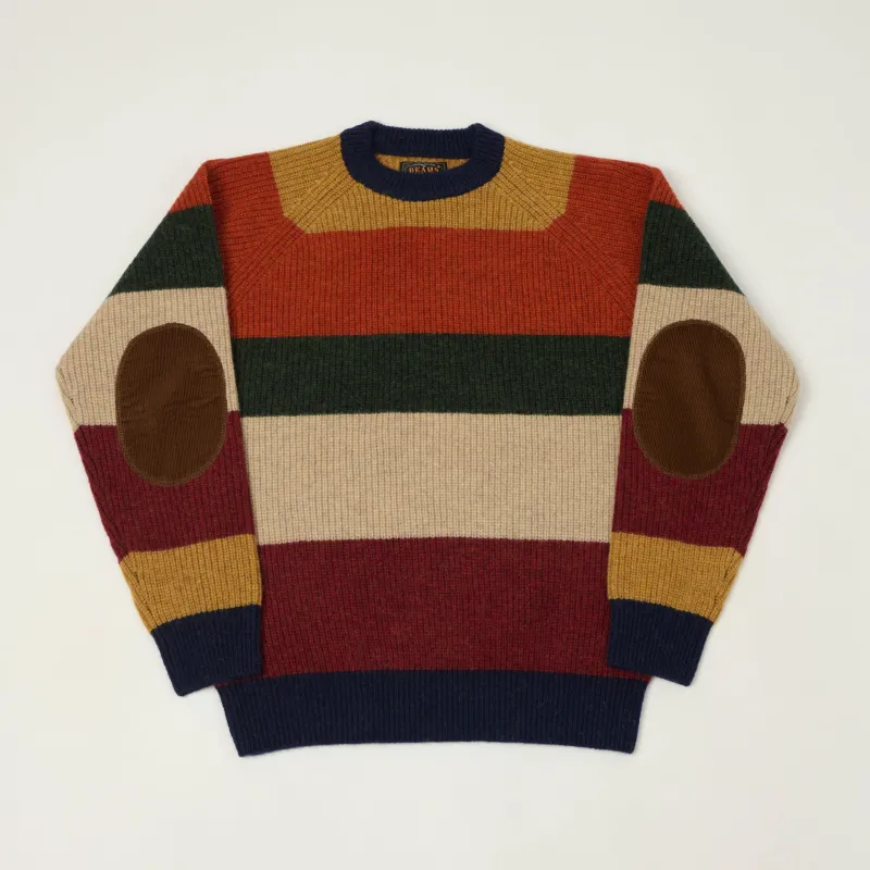 Beams Plus Multi Stripe Jumper - Navy/Brown sold by Son of a Stag