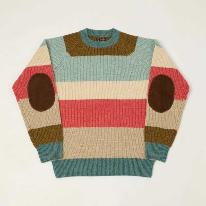 Beams Plus Multi Stripe Jumper - Teal/Brown sold by Son of a Stag