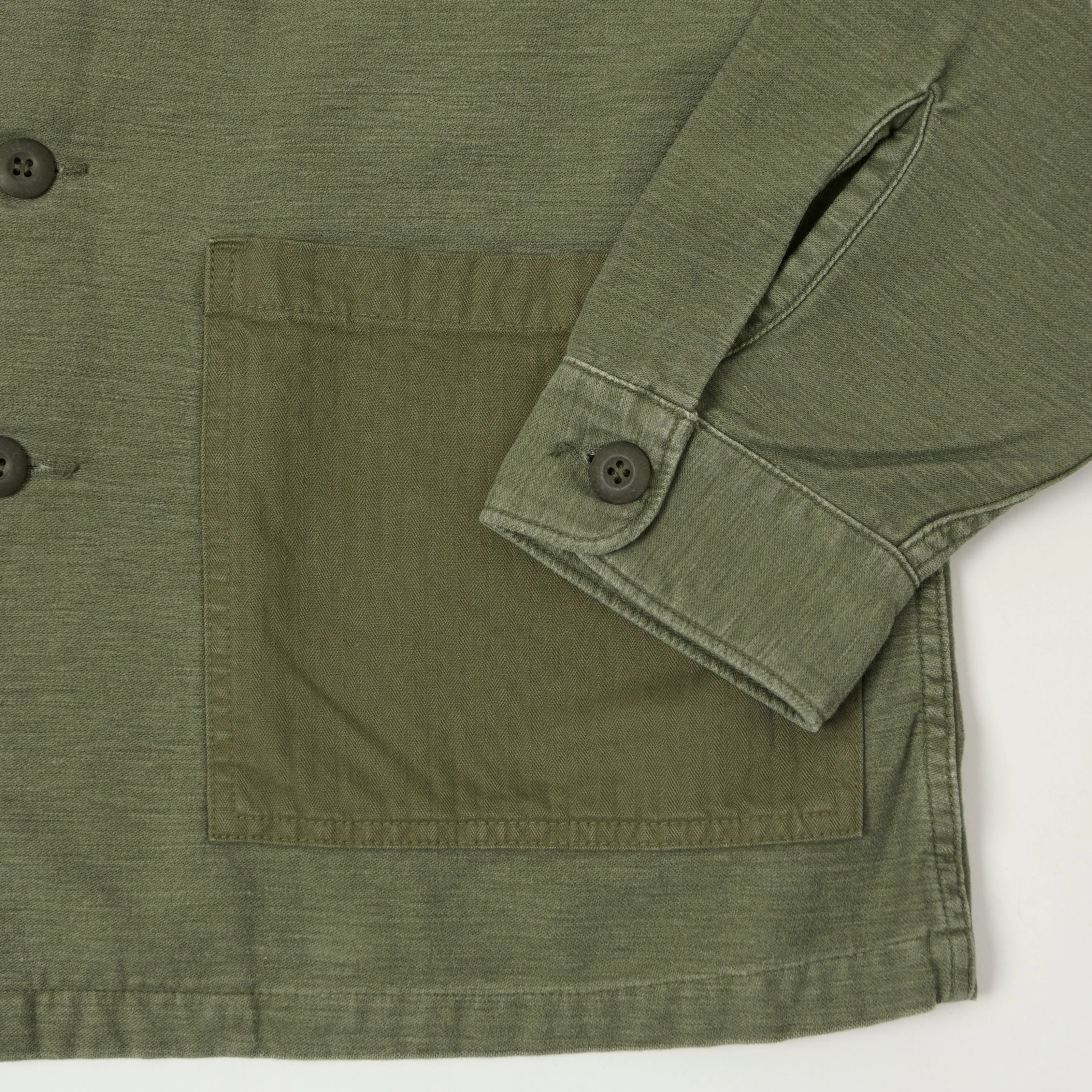 orSlow Contrast Pocket Sateen Overshirt - Olive Stone Wash sold by Son of a Stag product image thumbnail 3