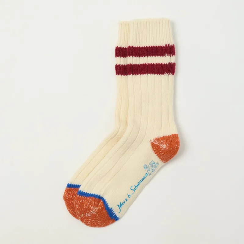 Merz b. Schwanen MW75 'Extra Fine' Merino Wool Sock - Nature/Dark Red sold by Son of a Stag