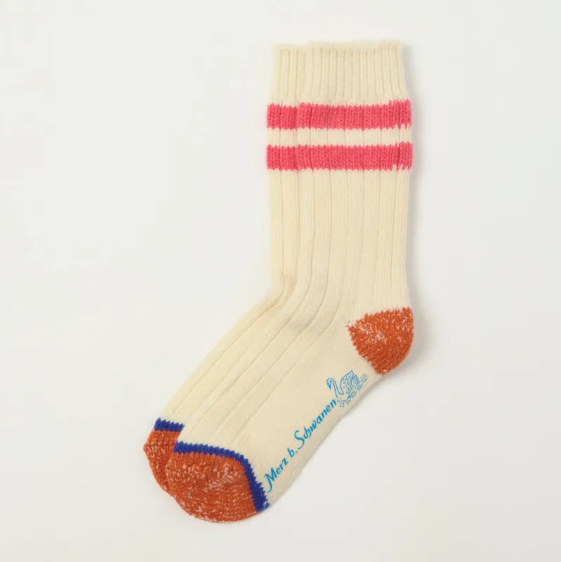 Merz b. Schwanen MW75 'Extra Fine' Merino Wool Sock - Nature/Raspberry sold by Son of a Stag