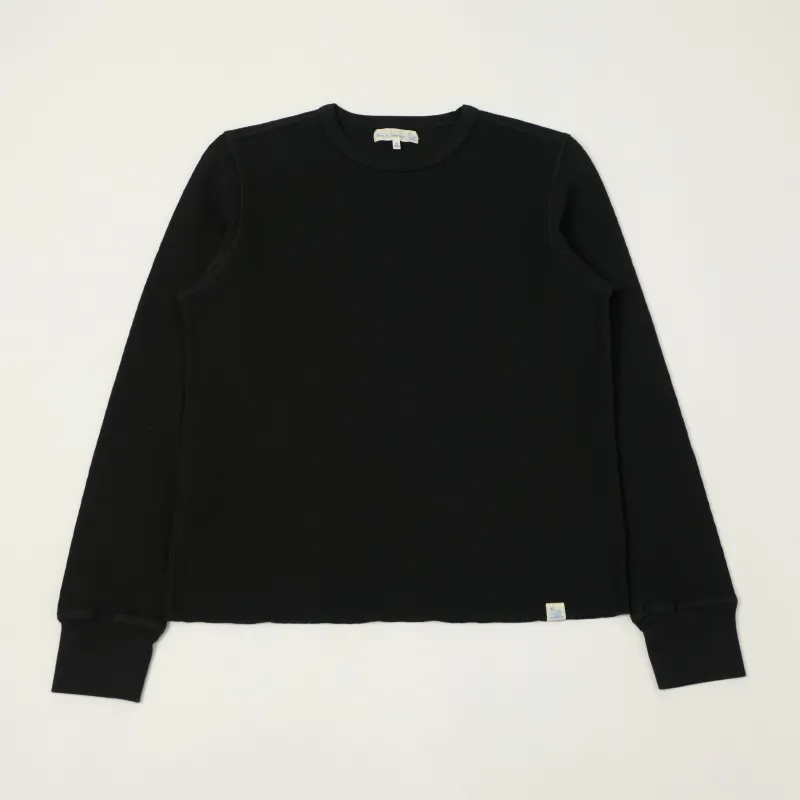 Merz b. Schwanen 'Good Basics' Long Sleeve Thermal T-Shirt - Deep Black sold by Son of a Stag