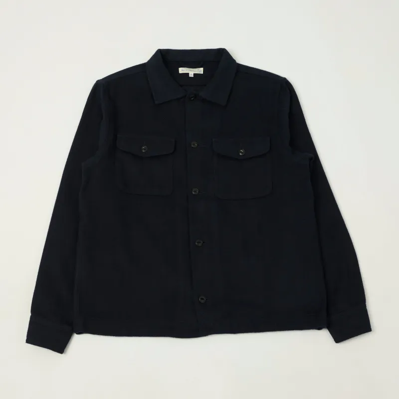 Merz b. Schwanen 'Good Basics' Organic Cotton Herringbone Shirt - Night Blue sold by Son of a Stag