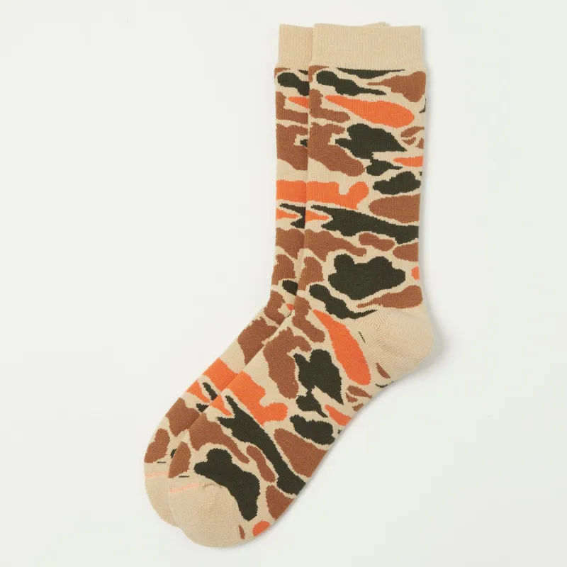 RoToTo Pile Camo Crew Sock - Beige/Orange made by ROTOTO