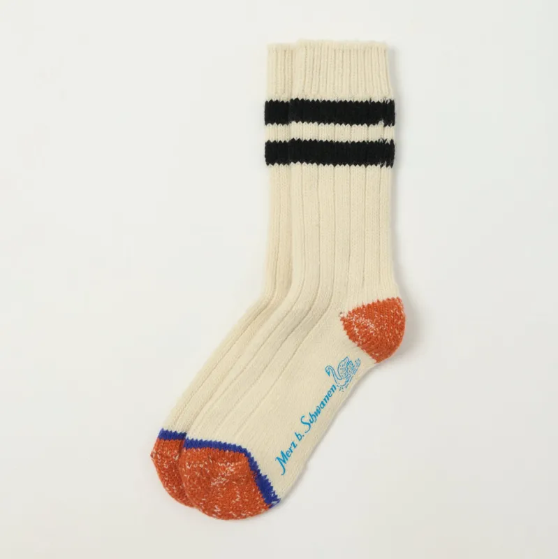 Merz b. Schwanen MW75 'Extra Fine' Merino Wool Sock - Nature/Black sold by Son of a Stag