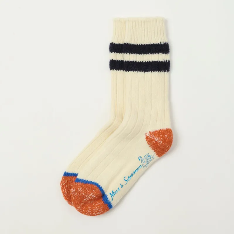 Merz b. Schwanen MW75 'Extra Fine' Merino Wool Sock - Nature/Ink Blue sold by Son of a Stag