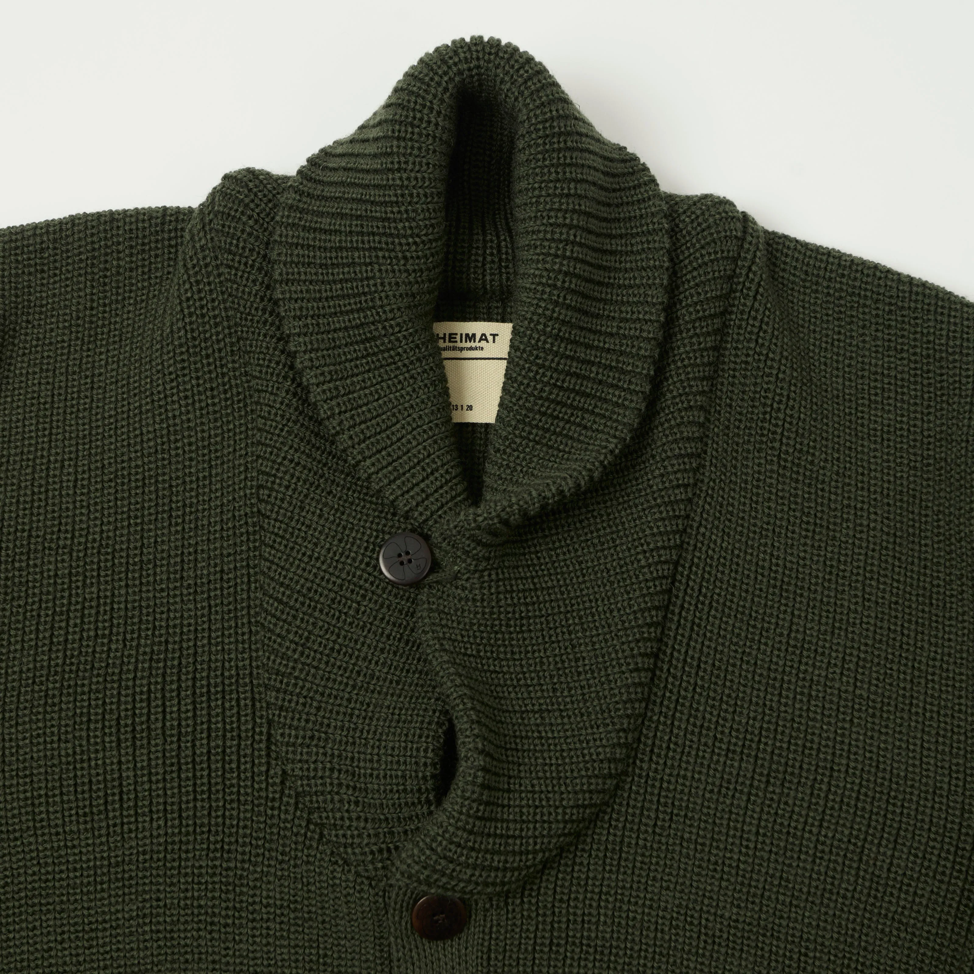 Heimat 'Eiger' Shawl Collar Cardigan - Military Green sold by Son of a Stag product image thumbnail 4